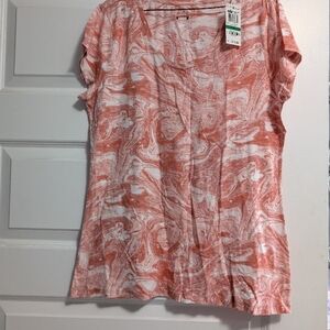 Women's Pink and White Marble Print Top